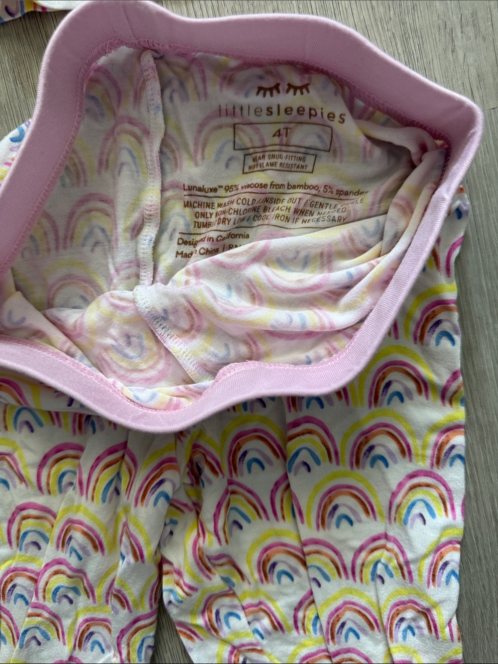 Little Sleepies- 4T Girls' Rainbow Print Pink Long-Sleeve Pajama Set. - Picture 2 of 4